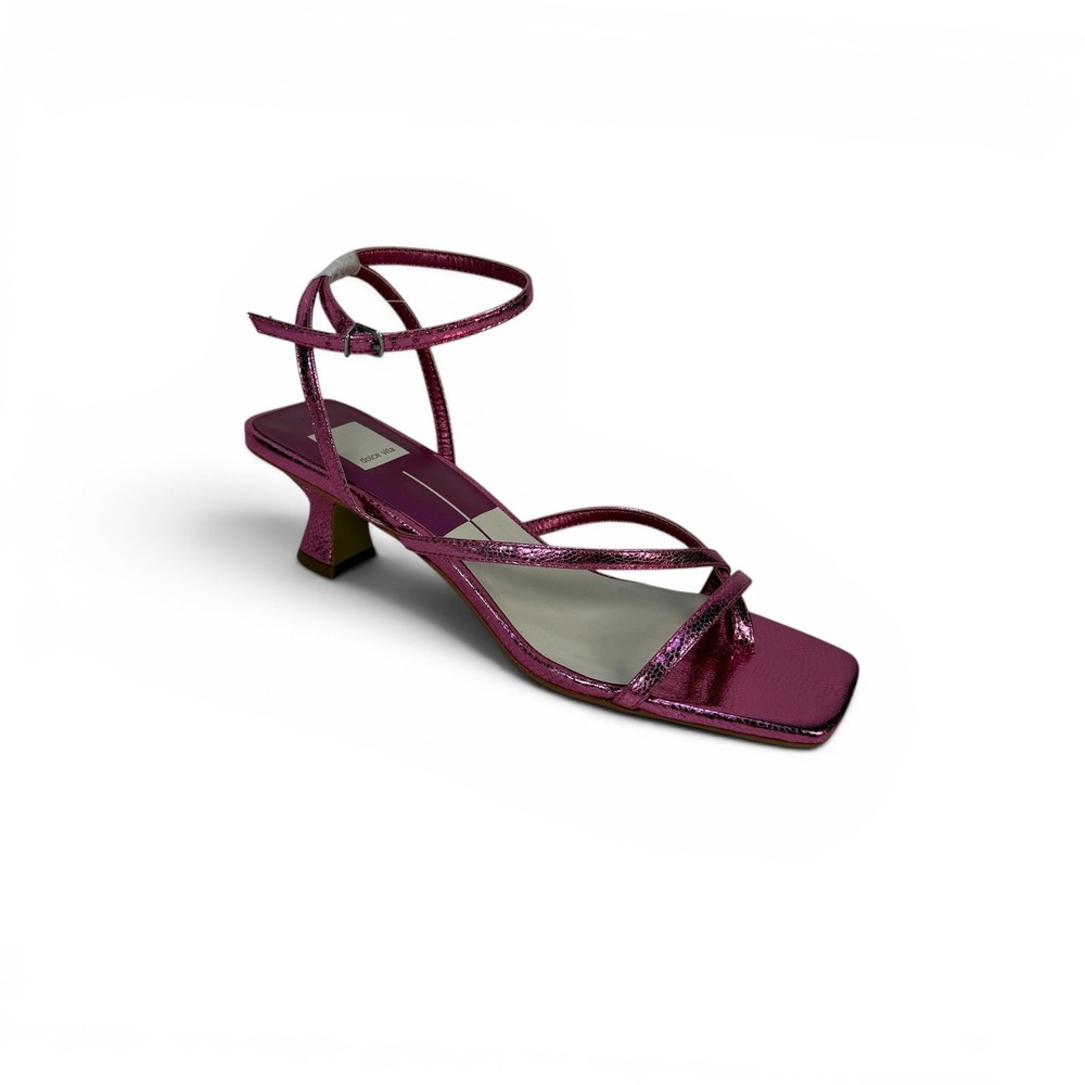 Dolce Vita Baylor Ankle Strap Sandal Metallic Pink Lizard Square Toe Heels 9.5 M